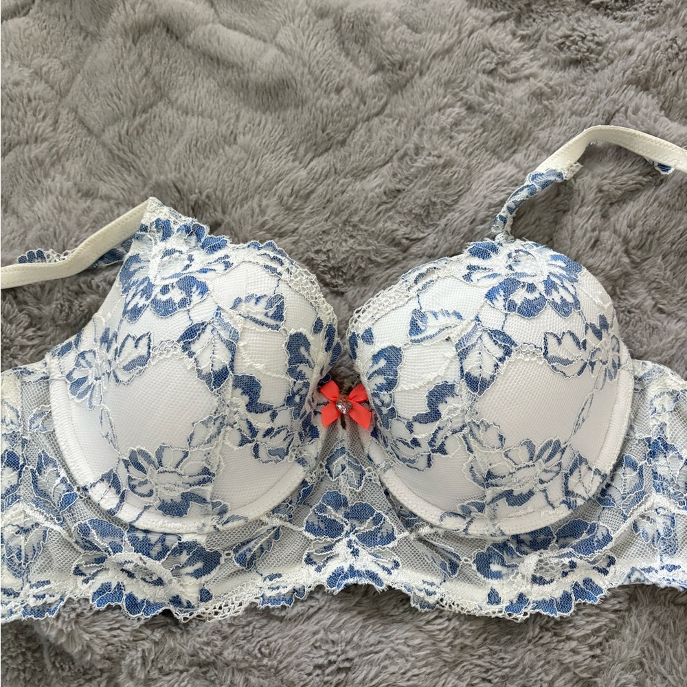 Victoria's Secret Floral Lace Corset Bra in Blue and White